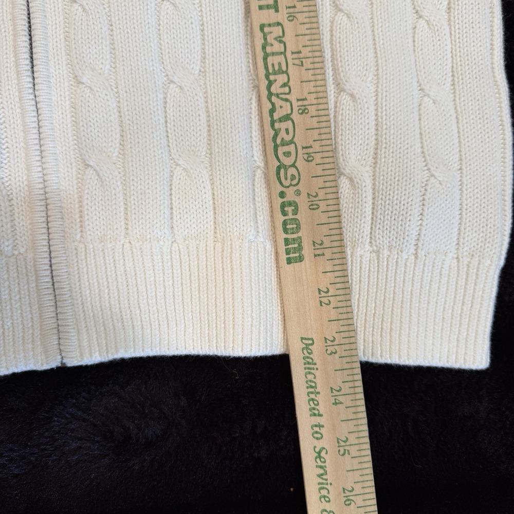Gap 100% Cotton Cable-Knit Zip Cardigan Sweater XL White Hooded Preppy Coastal - Picture 8 of 9